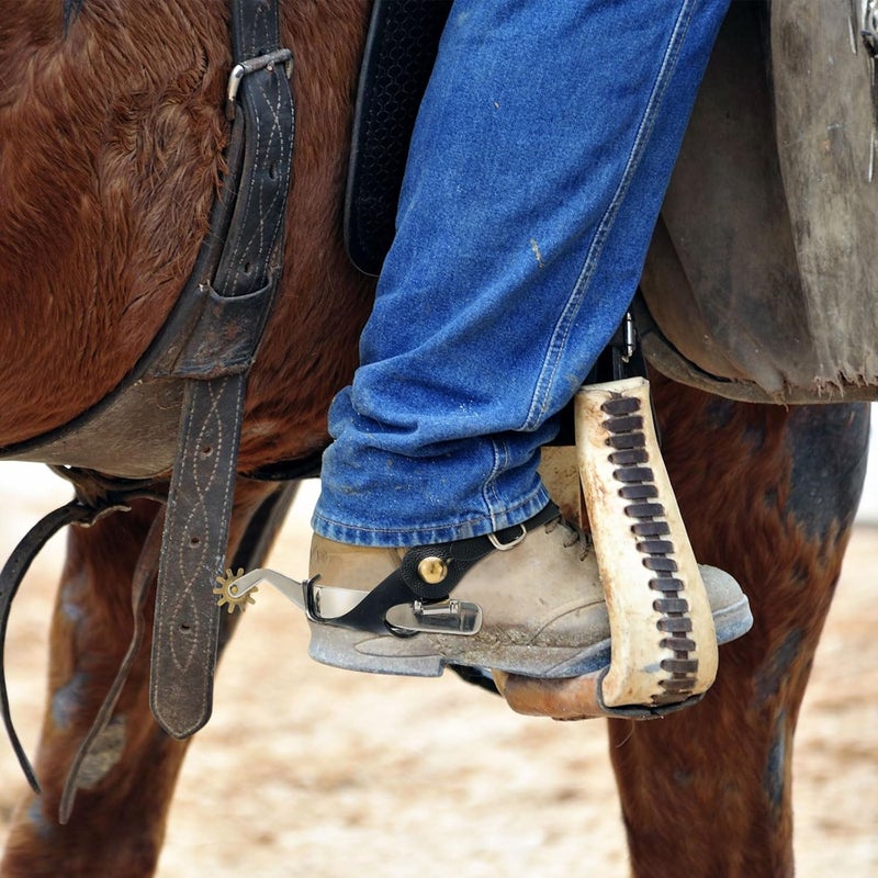 BrightRow 2 Pack Spurs for Cowboy Boots Men with 2 Pcs Leather Belt and Tie Down Straps, Stainless Steel Western English Horse Spurs with Rotatable Gear, Equestrian Riding Accessories - Image 5